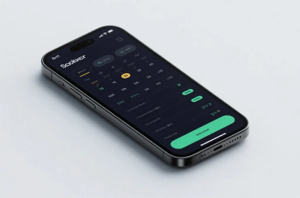 A modern smartphone displaying a sleek sports app interface in dark mode